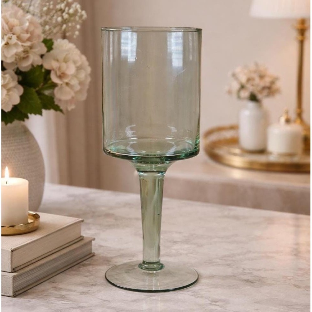 Vintage Glass Hurricane Candle Holder Pedestal Vase Clear Glass
